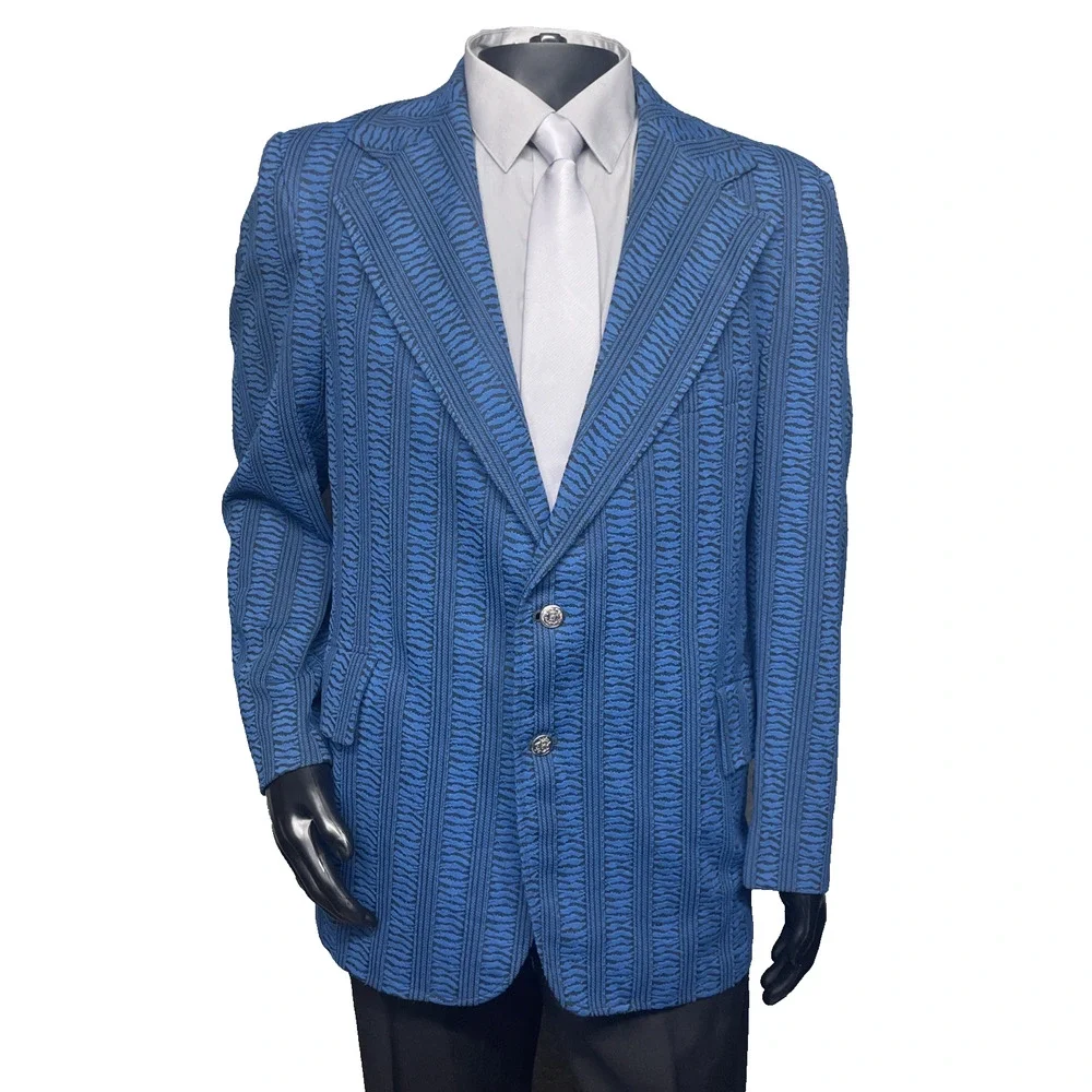 Vintage Guild Crafted by Howard Men 40L Blazer Textured Blue Black Metal Buttons